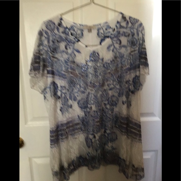 Poz & Ali Tops - Woman’s fancy beaded top 2x blue and white lace